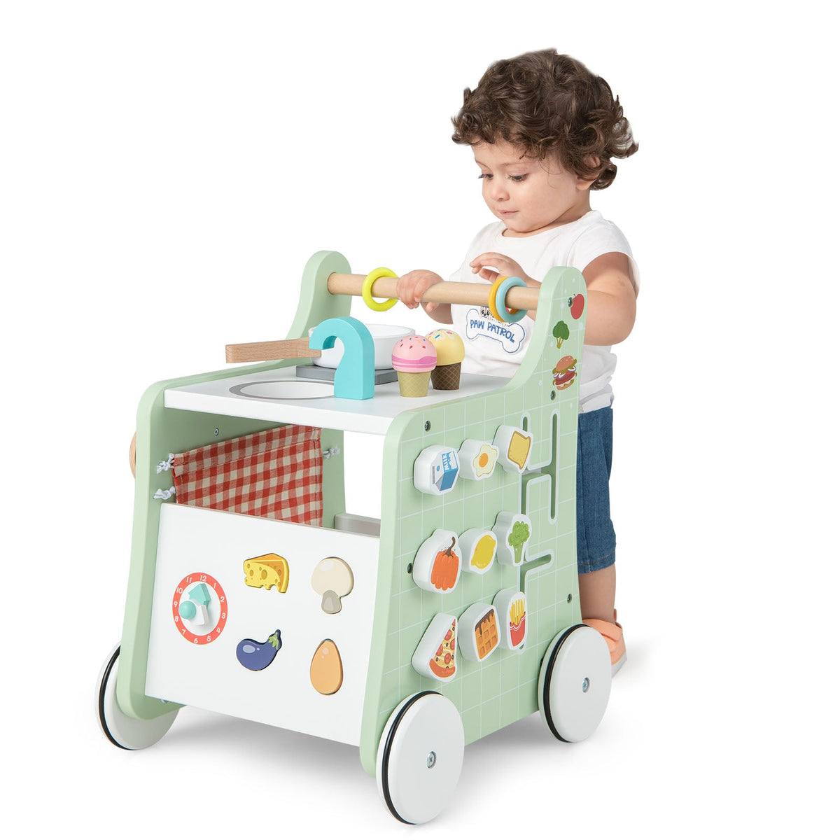 6-in-1 Wooden Baby Stroller Push and Pull Learning Activity Center-Blue
