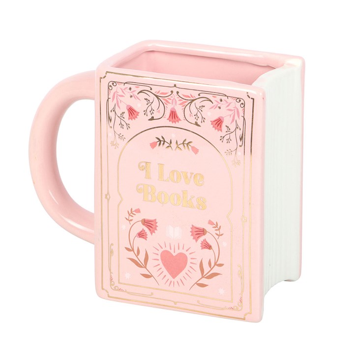 I Love Books Pink Book Shaped Mug