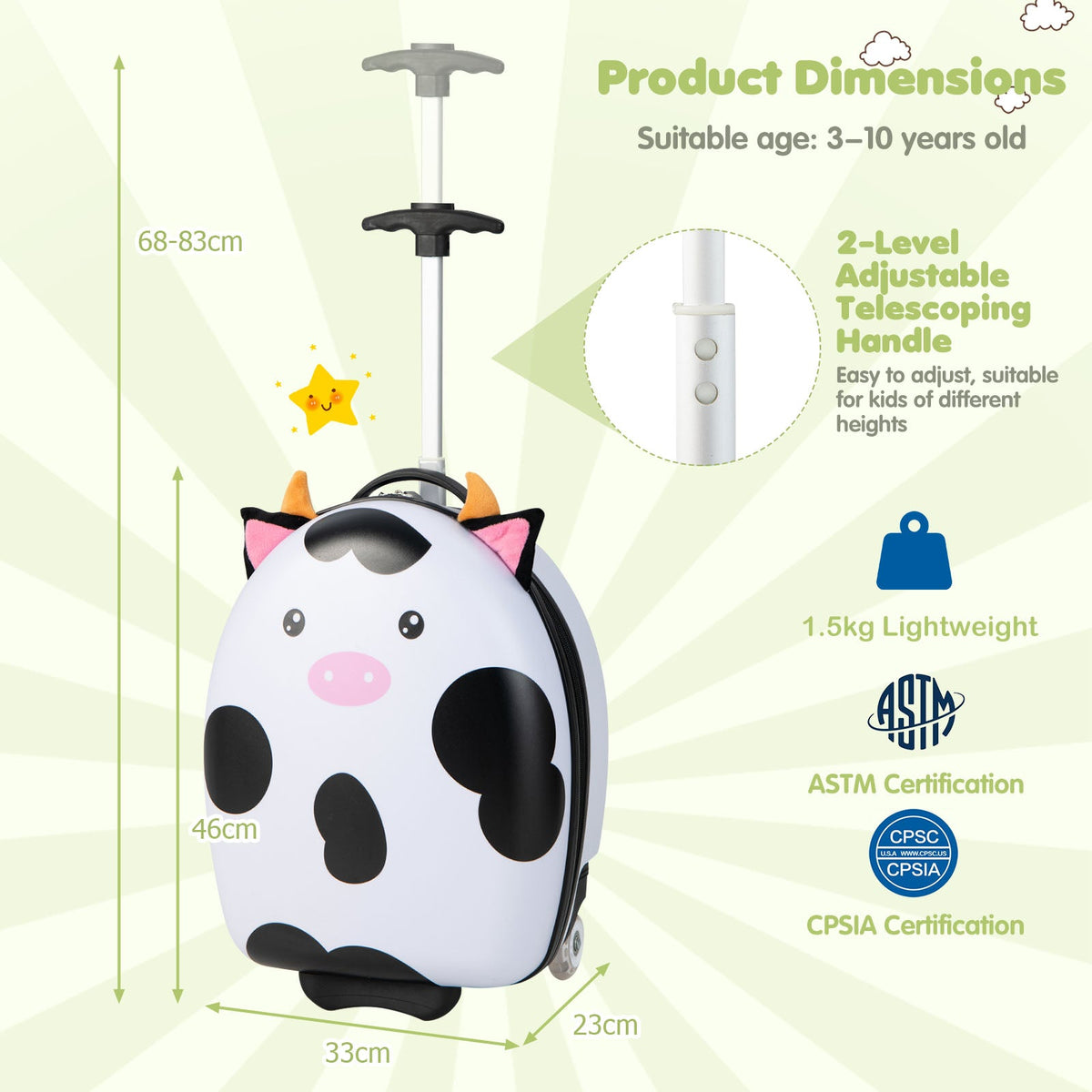 16 Inch Kids Luggage with Light-up Wheels and Telescopic Handle-Pink Horse
