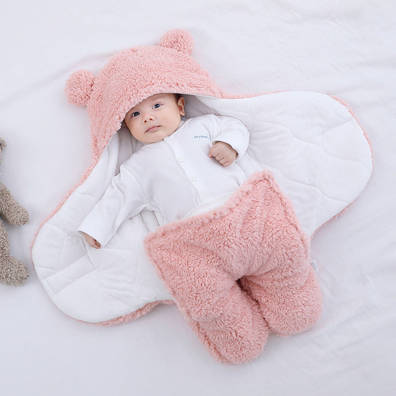Baby Quilted Sleeping Bag Wrapper Thick Cotton Swaddle Blanket Fur Lined