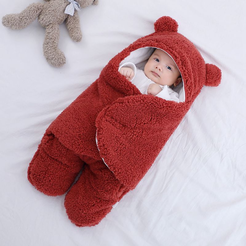 Baby Quilted Sleeping Bag Wrapper Thick Cotton Swaddle Blanket Fur Lined
