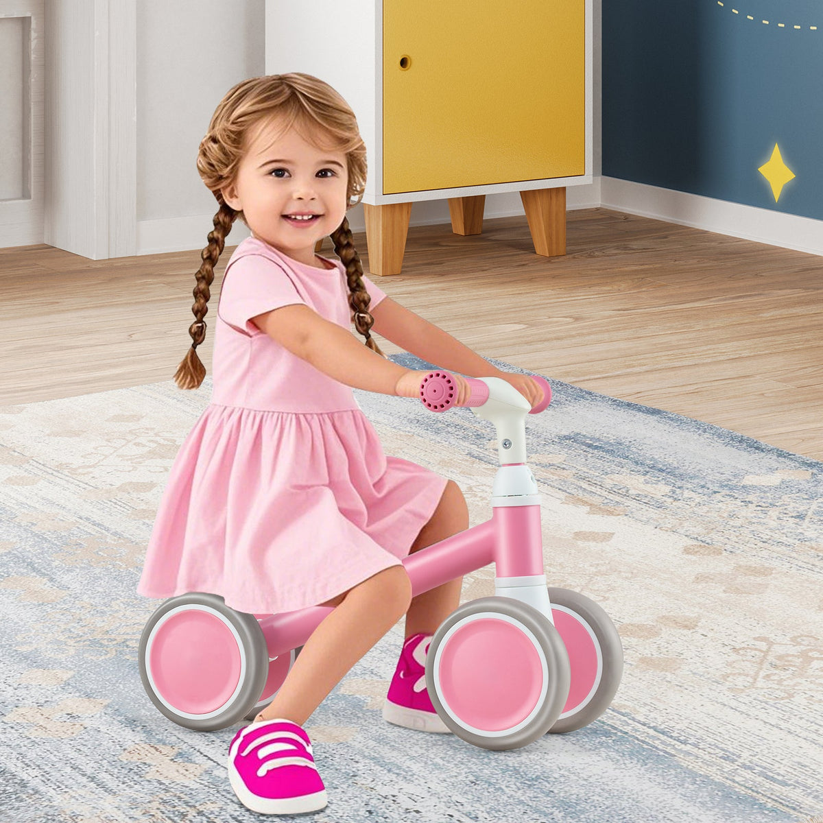 Baby Balance Bike with Height Adjustable Handle and Seat-Green