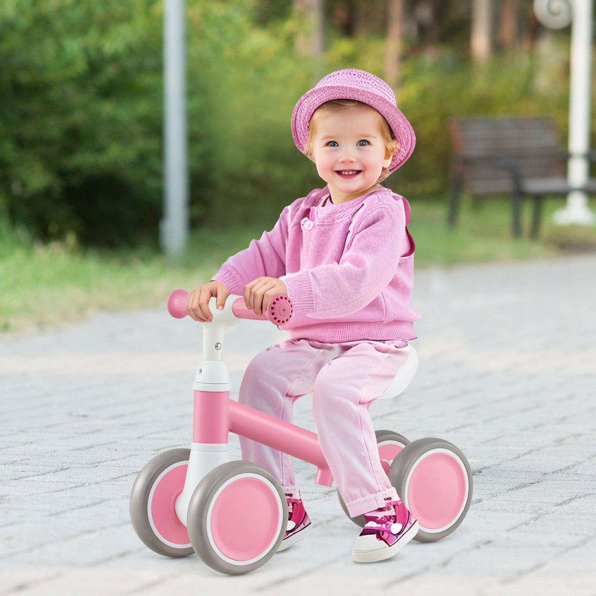 Baby Balance Bike with Height Adjustable Handle and Seat-Green