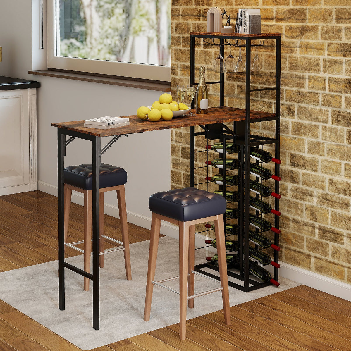 Bar Table with Foldable Tabletop for Dining Room and Living Room-Brown