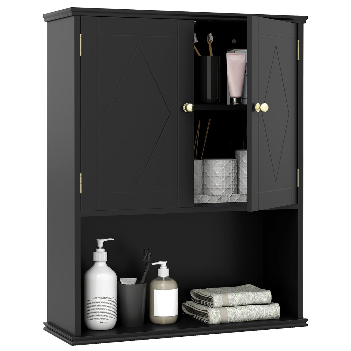 Bathroom Wall Cabinet with Open Shelf and Adjustable Shelf-Beige