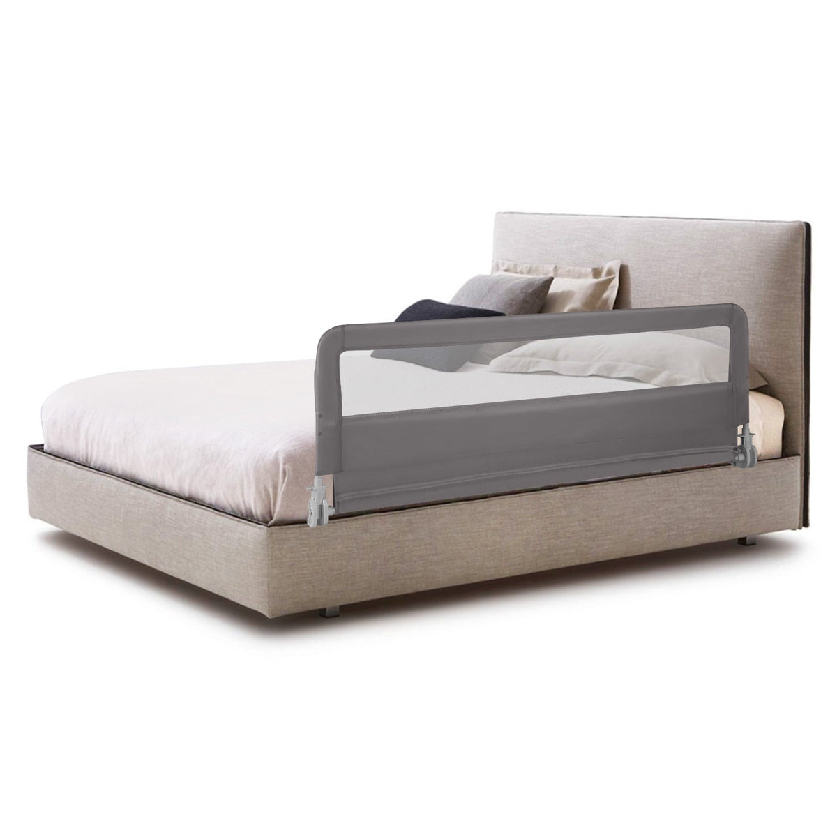 150CM Foldable Baby Bed Rail Guard with Washable Cover and Safety Strap-Beige