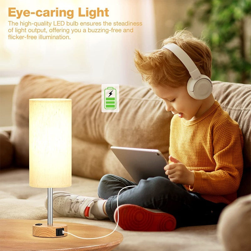 3 Way Dimmable Bedside Table Lamp with USB A & C Charging UK Plug Adjustable