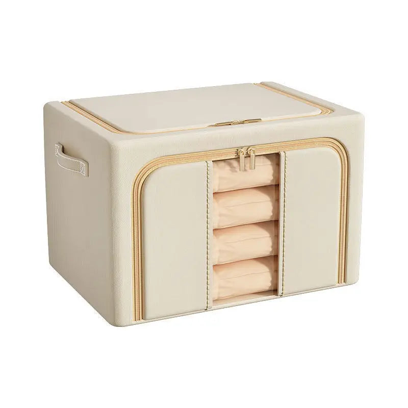 Beige Large Capacity Clothes Storage Box – Foldable with Steel Frame 24L