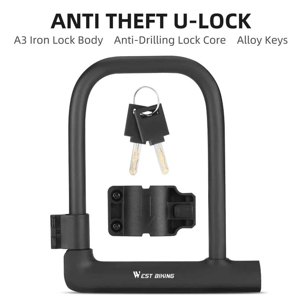 Bicycle U Lock Anti-Theft Padlock for Bike Scooter Motorcycle Cycling Accessory