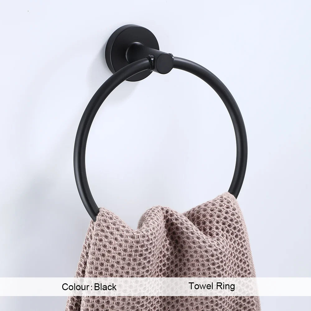 Black Bathroom Accessories Set Robe Hook Towel Rail Toilet Roll Holder Hardware