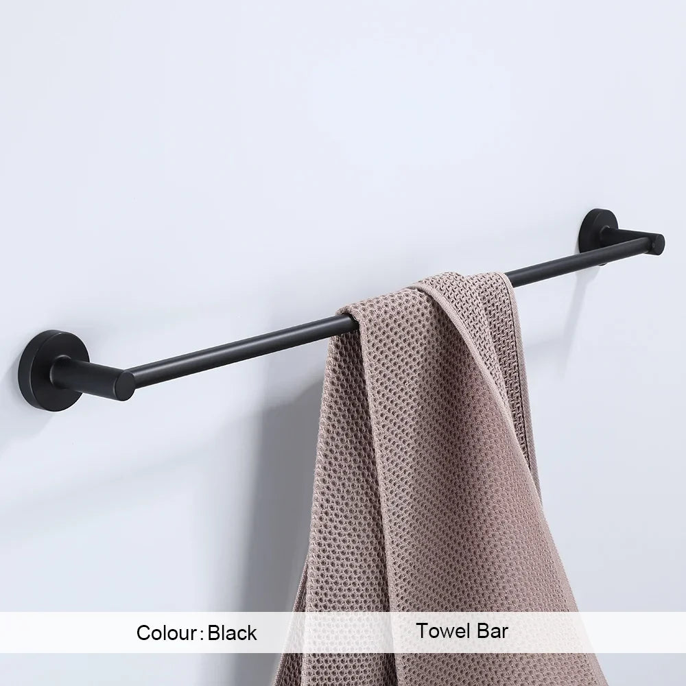Black Bathroom Accessories Set Robe Hook Towel Rail Toilet Roll Holder Hardware