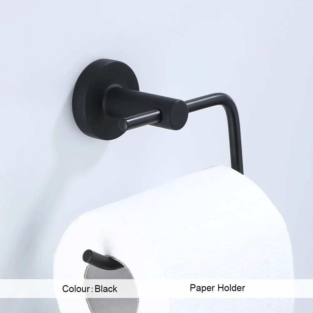Black Bathroom Accessories Set Robe Hook Towel Rail Toilet Roll Holder Hardware
