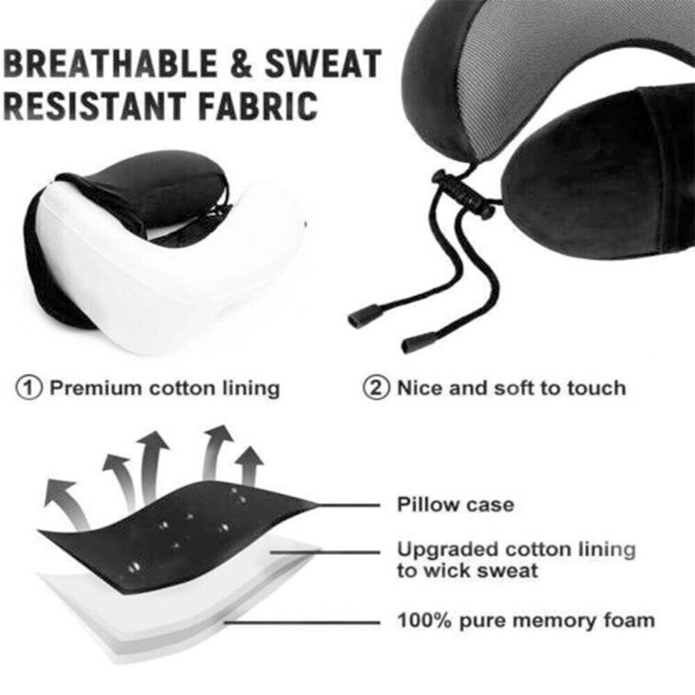 Memory Foam Travel Pillow Neck Support Cushion Drawstring Portable Travelling