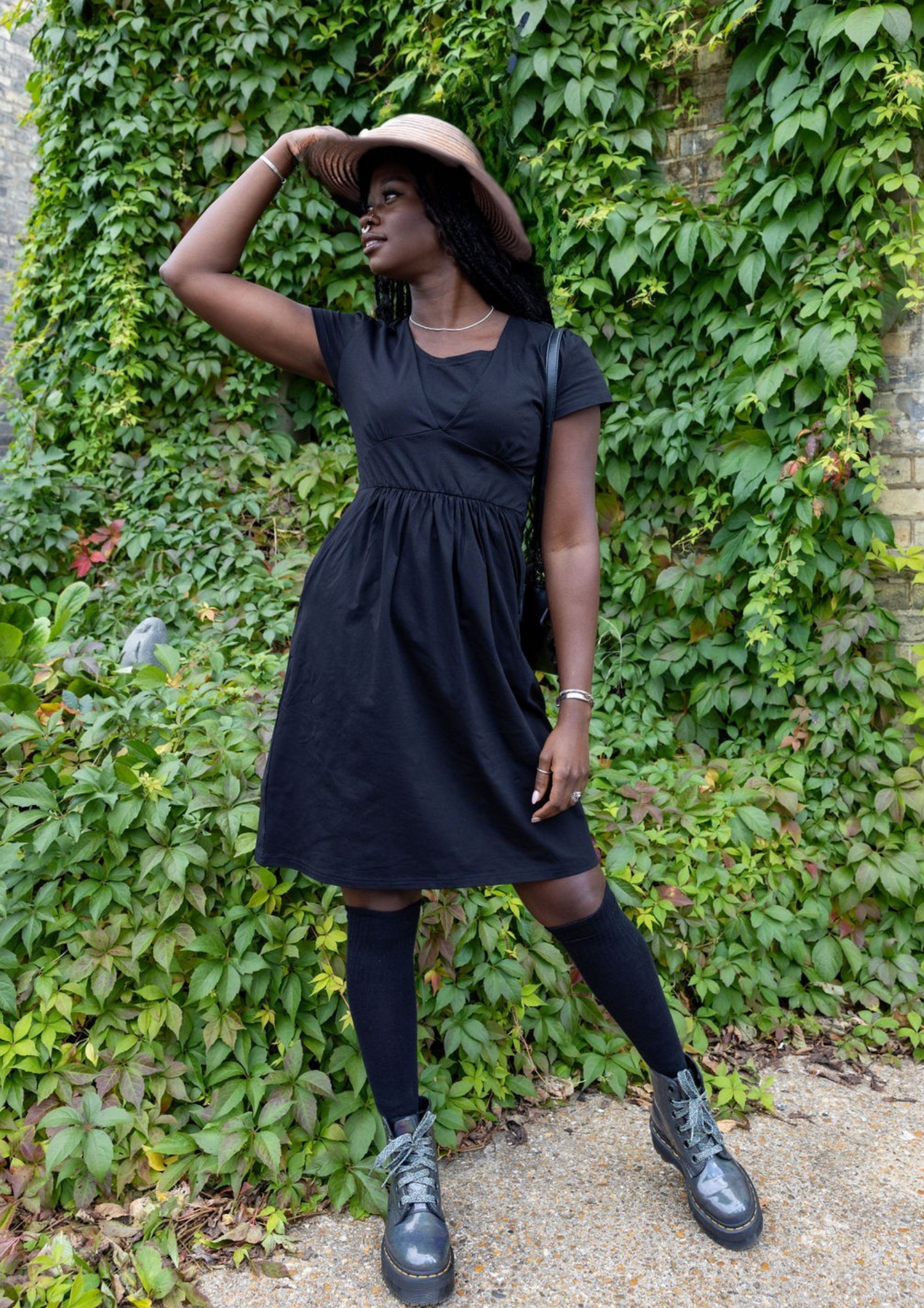 Black Cotton Breastfeeding Dress | Discreet Nursing Access | Sizes 6-24