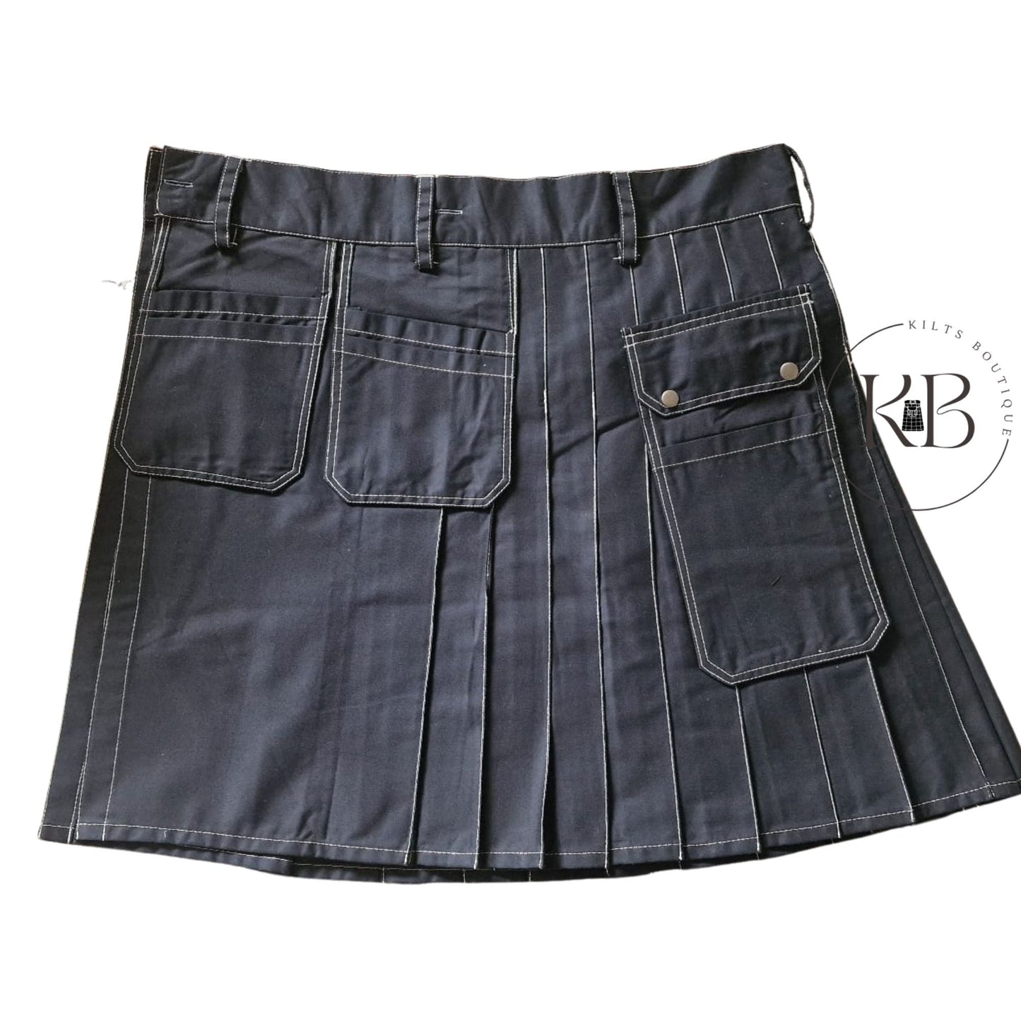 Black Handmade Utility Kilt – Heavy-Duty Cargo Work Kilt