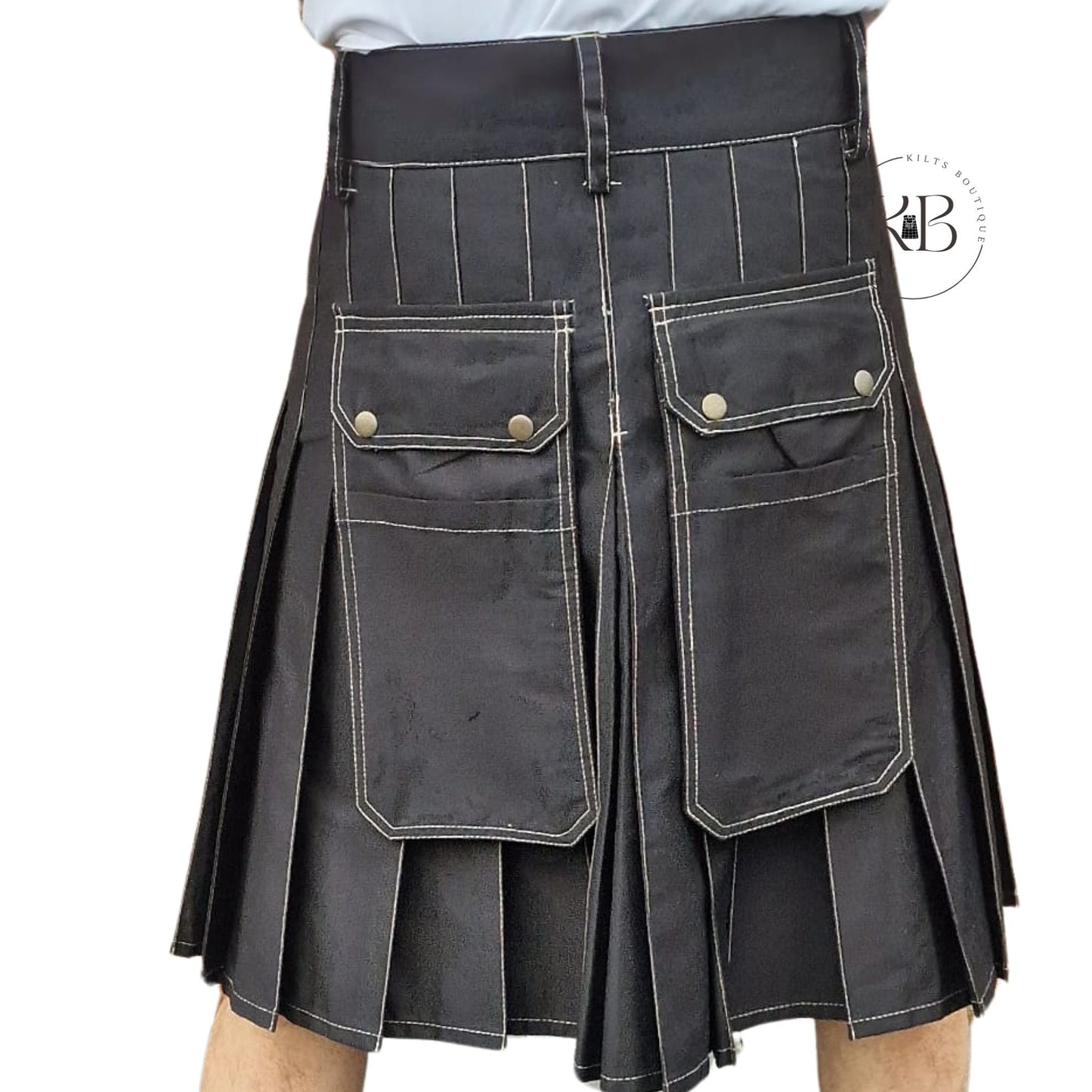 Black Handmade Utility Kilt – Heavy-Duty Cargo Work Kilt