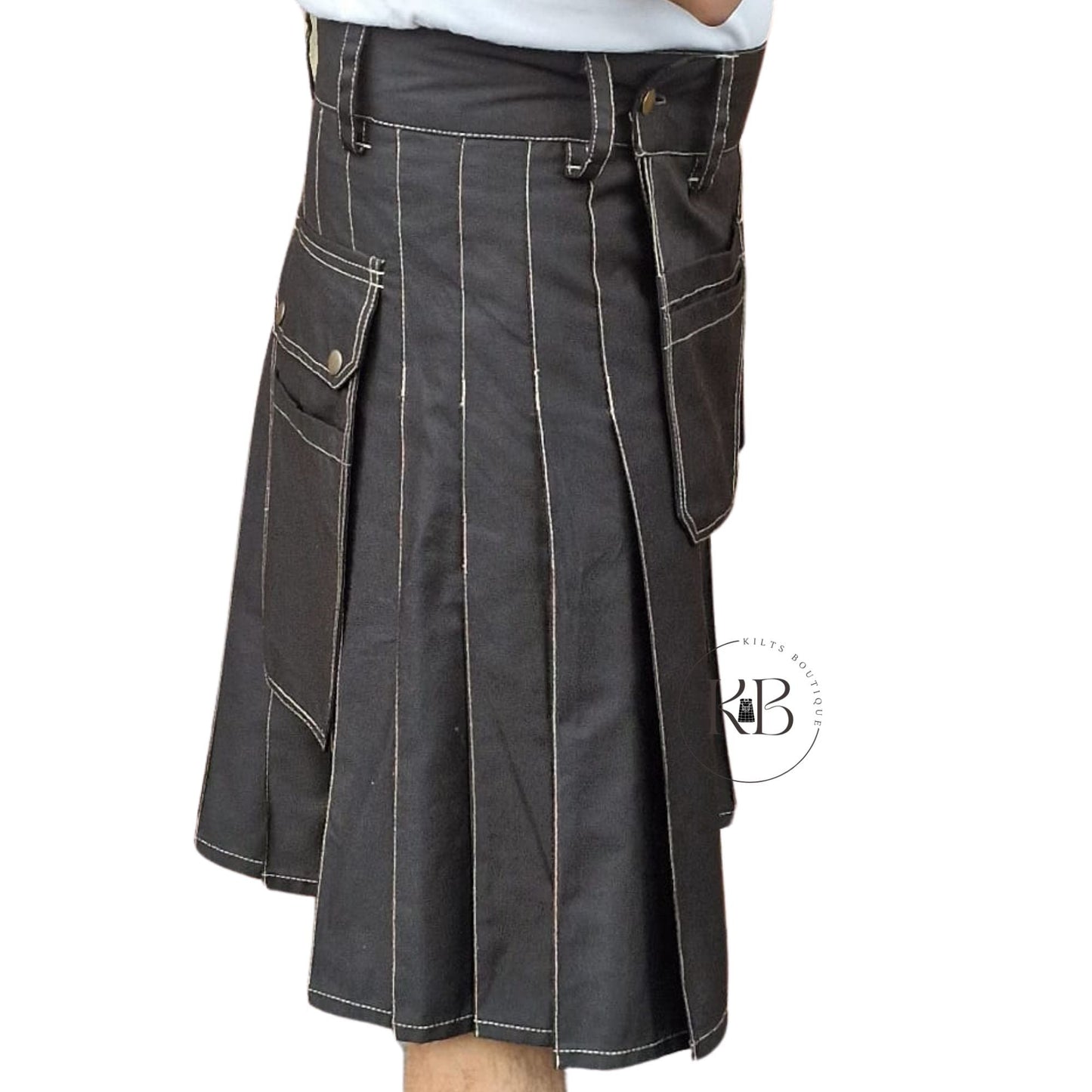 Black Handmade Utility Kilt – Heavy-Duty Cargo Work Kilt