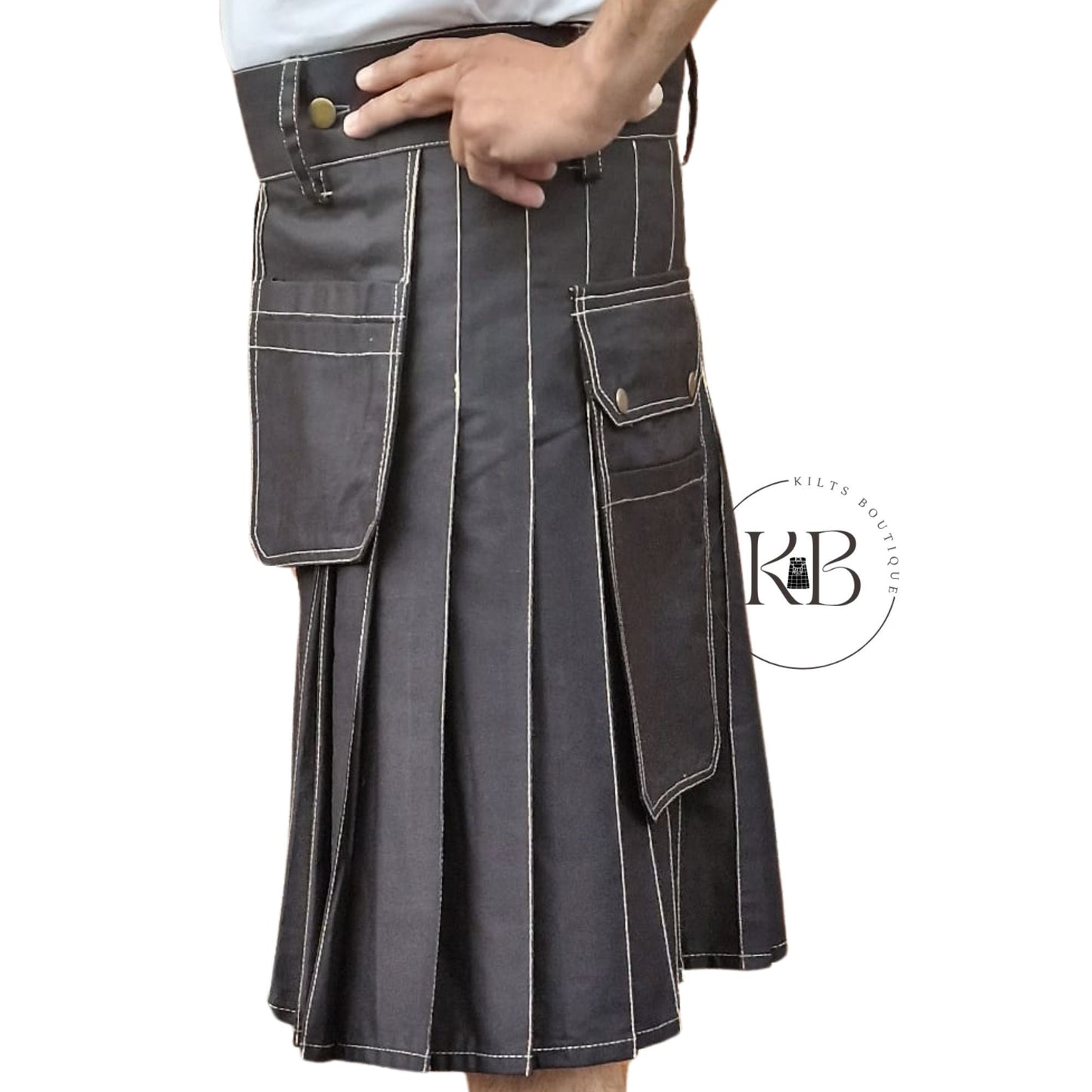 Black Handmade Utility Kilt – Heavy-Duty Cargo Work Kilt