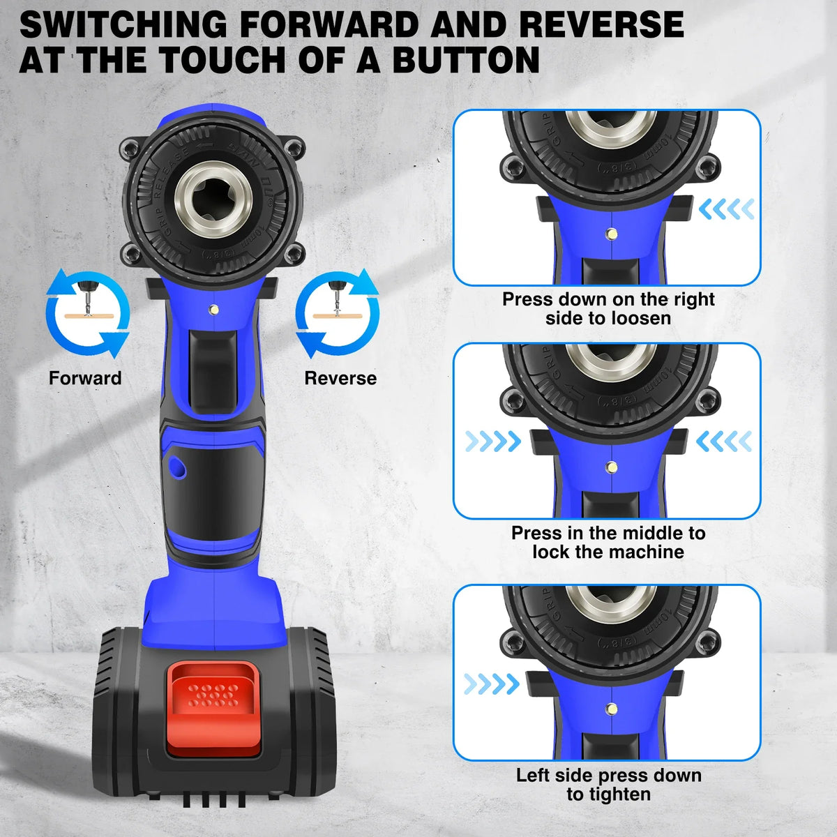 Blue 21V Cordless Power Drill Driver Set 45Nm Torque DIY Tool Kit with LED Light