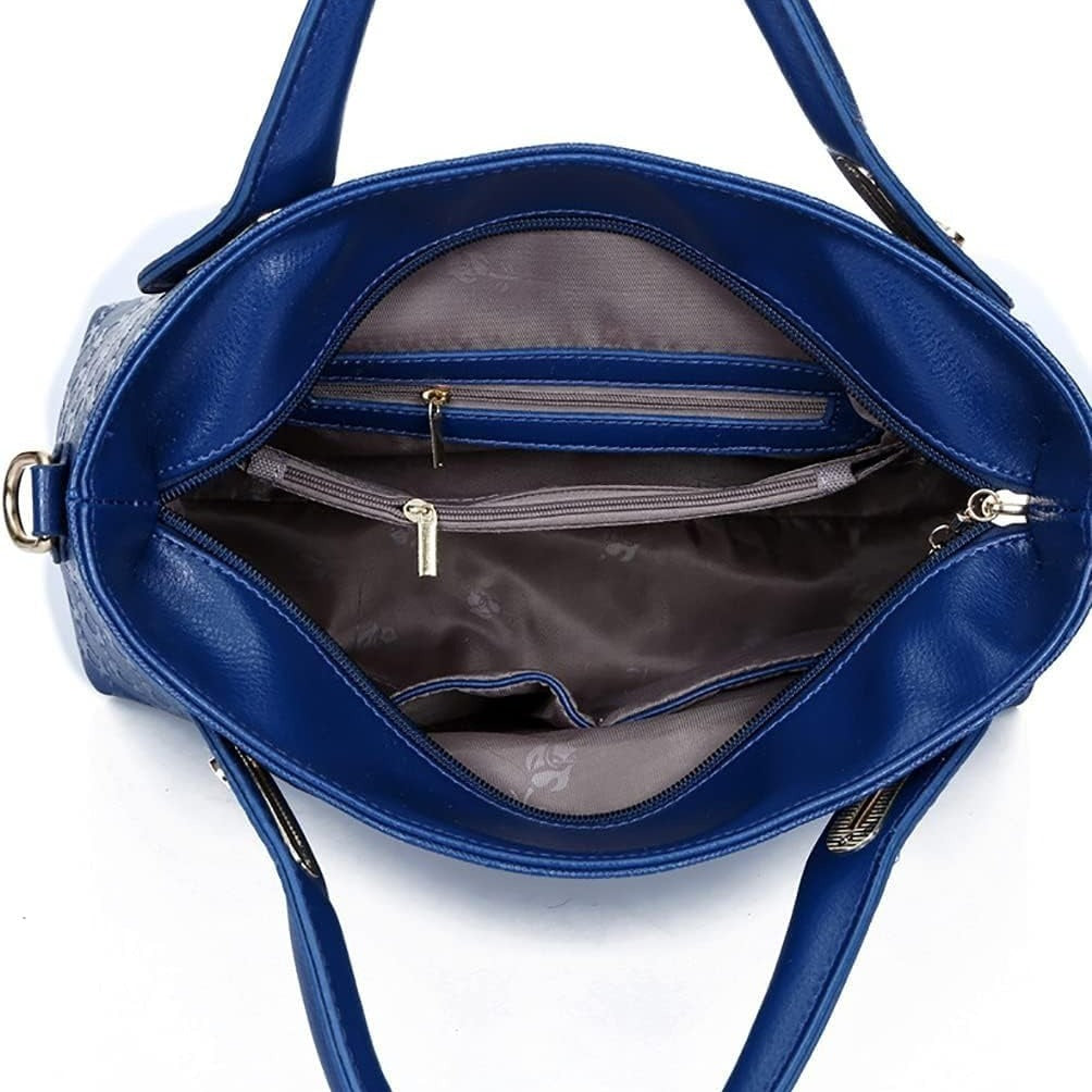 Women’s 4PCS Blue PU Leather Handbag Set Tote Shoulder Satchel Purse Hand Bag