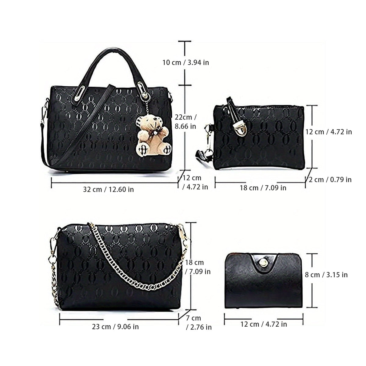 Women’s 4PCS Blue PU Leather Handbag Set Tote Shoulder Satchel Purse Hand Bag
