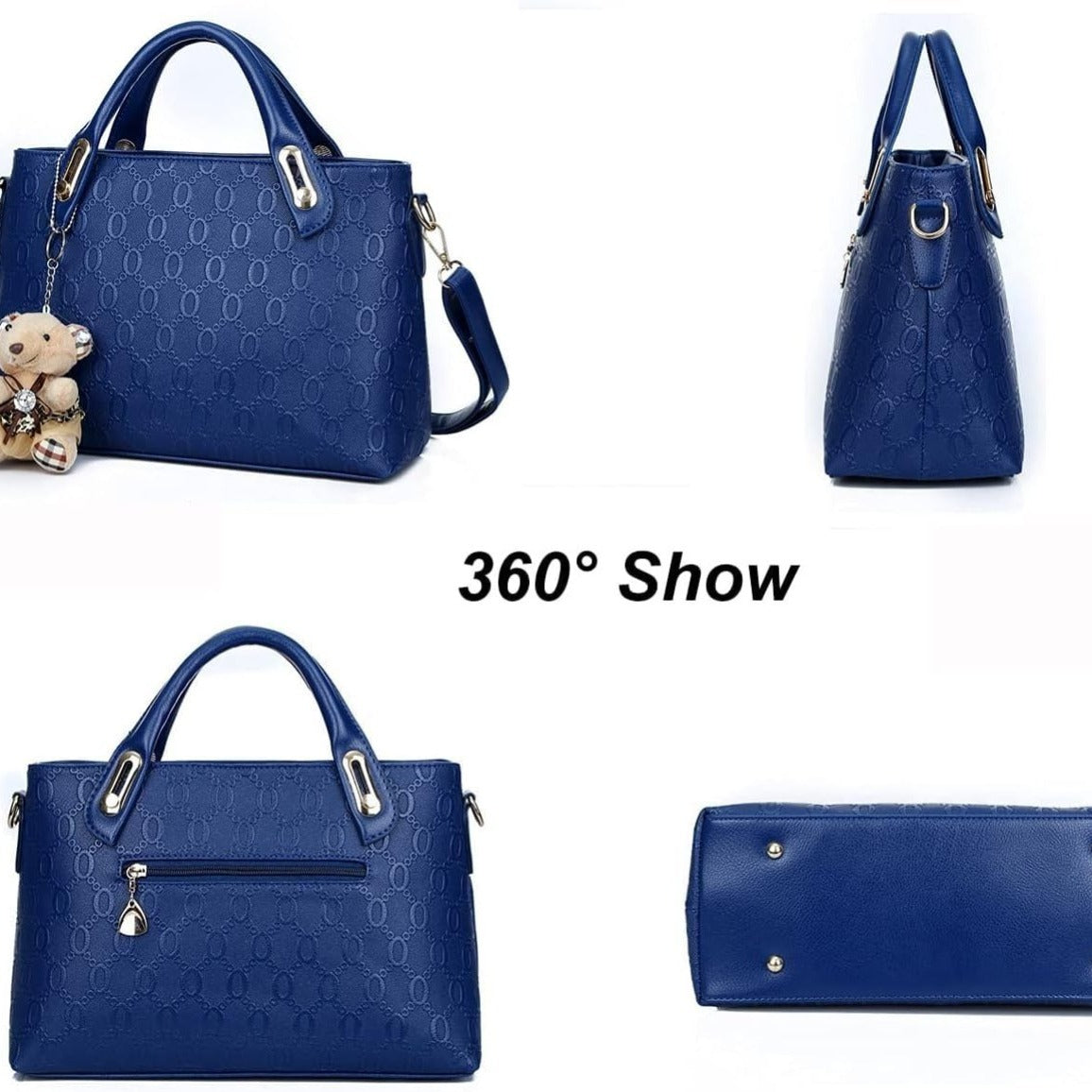 Women’s 4PCS Blue PU Leather Handbag Set Tote Shoulder Satchel Purse Hand Bag