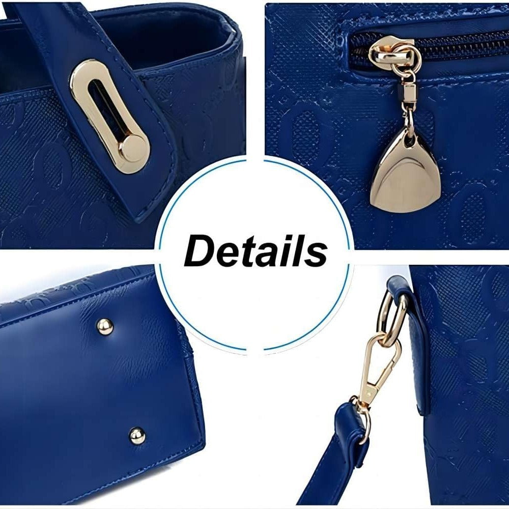 Women’s 4PCS Blue PU Leather Handbag Set Tote Shoulder Satchel Purse Hand Bag