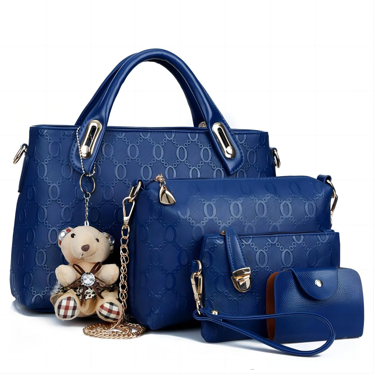 Women’s 4PCS Blue PU Leather Handbag Set Tote Shoulder Satchel Purse Hand Bag