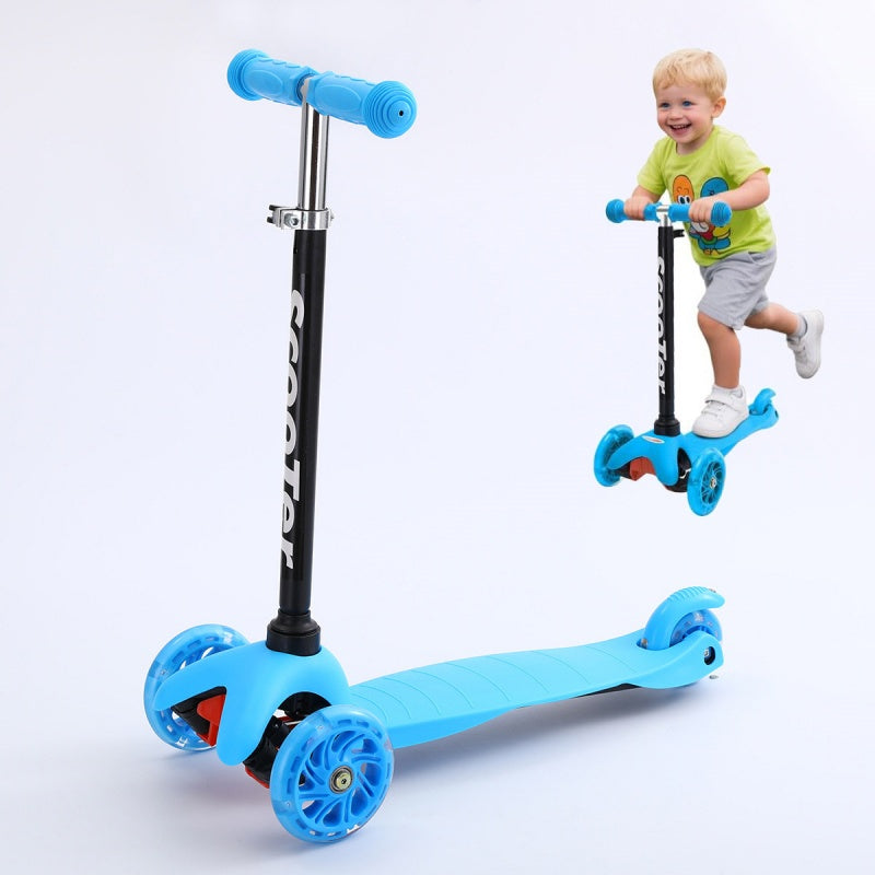 Kids 3 Wheel LED Scooter Tilt & Lean Push Scooters Boys Girls Flashing Toy Blue