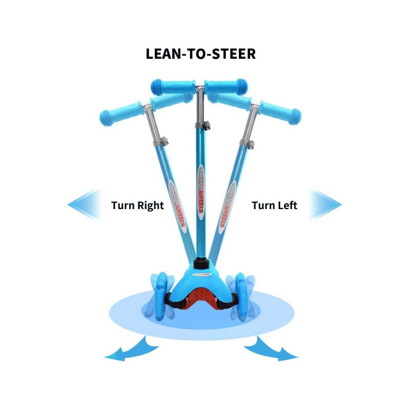 Kids 3 Wheel LED Scooter Tilt & Lean Push Scooters Boys Girls Flashing Toy Blue