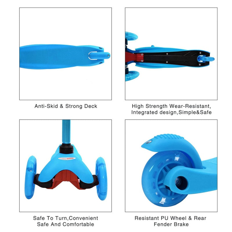 Kids 3 Wheel LED Scooter Tilt & Lean Push Scooters Boys Girls Flashing Toy Blue