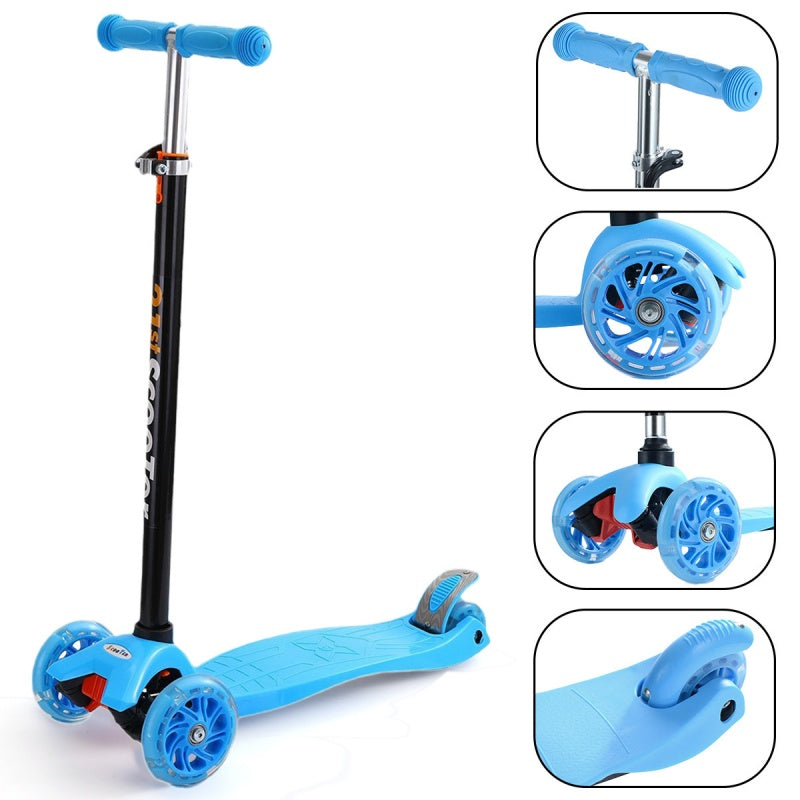 Kids 3 Wheel LED Scooter Tilt & Lean Push Scooters Boys Girls Flashing Toy Blue