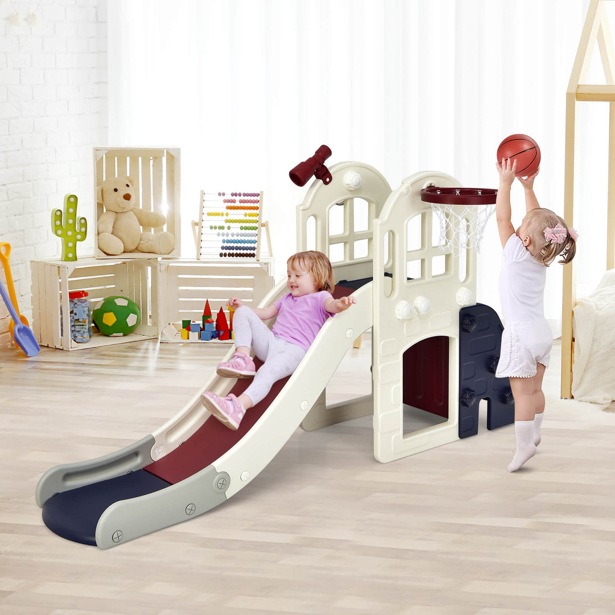 6-In-1 Toddler Climber Slide Playset-Blue