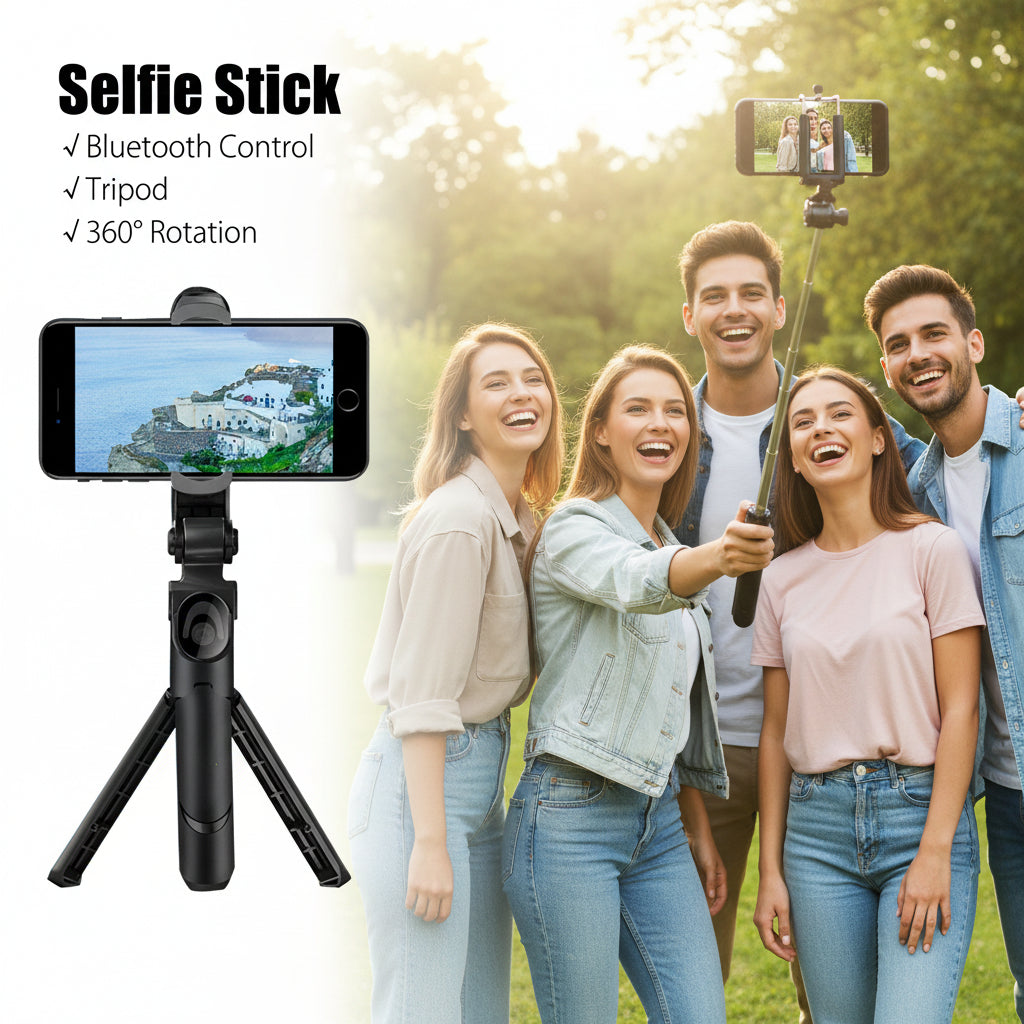 Bluetooth Selfie Stick Tripod Extendable Phone Holder Remote Monopod Black Slim