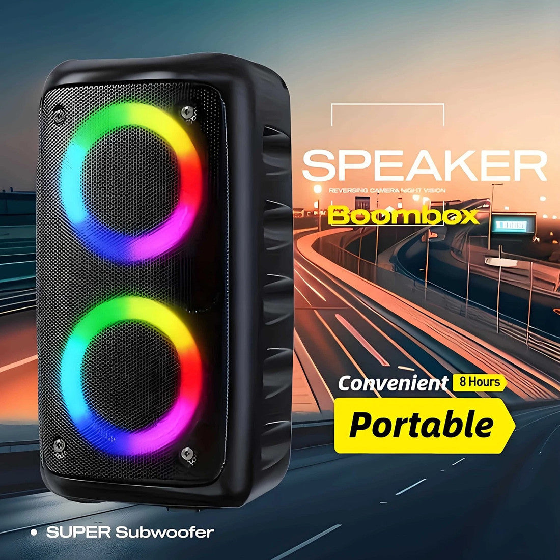 Powerful Portable Bluetooth Subwoofer Speaker Karaoke Mic & LED Party Lights