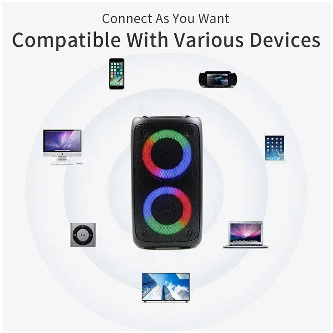 Powerful Portable Bluetooth Subwoofer Speaker Karaoke Mic & LED Party Lights