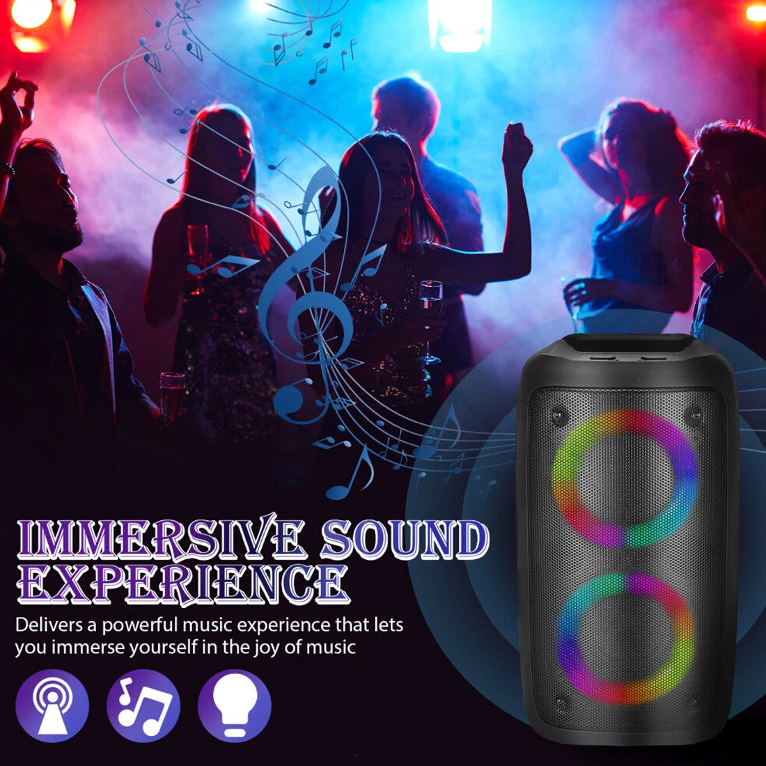 Powerful Portable Bluetooth Subwoofer Speaker Karaoke Mic & LED Party Lights