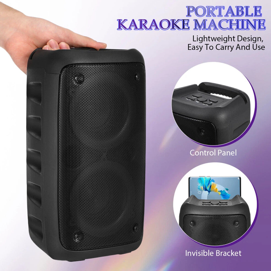 Powerful Portable Bluetooth Subwoofer Speaker Karaoke Mic & LED Party Lights
