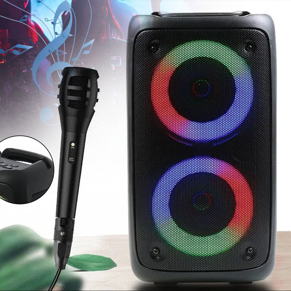 Powerful Portable Bluetooth Subwoofer Speaker Karaoke Mic & LED Party Lights