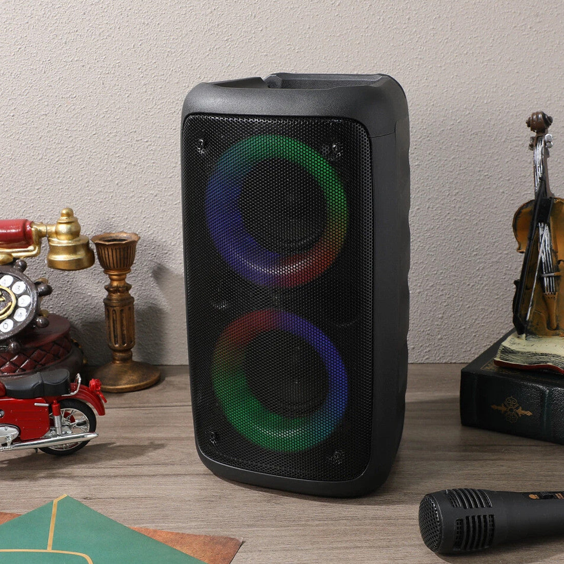 Powerful Portable Bluetooth Subwoofer Speaker Karaoke Mic & LED Party Lights