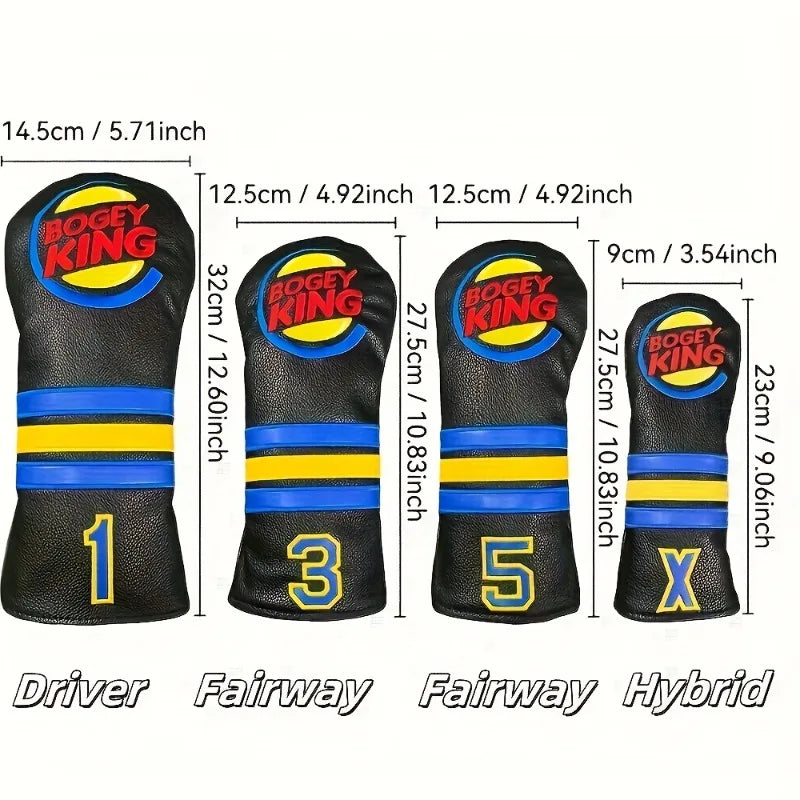 Bogey King Golf Club Headcovers PU Leather Driver Fairway Wood Hybrid Head Cover