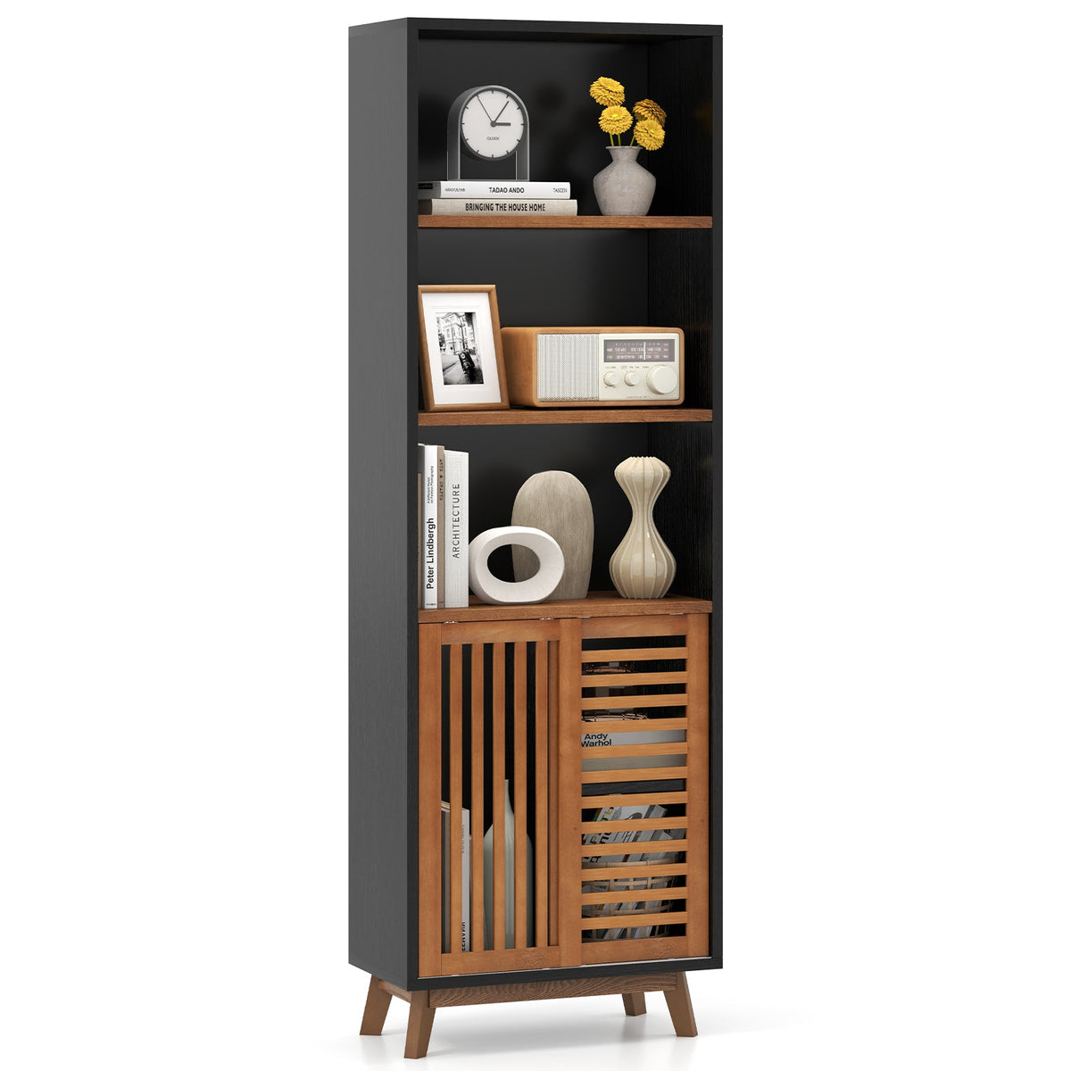 178 CM 5-Tier Bookshelf with Reversible Adjustable Shelf-Black