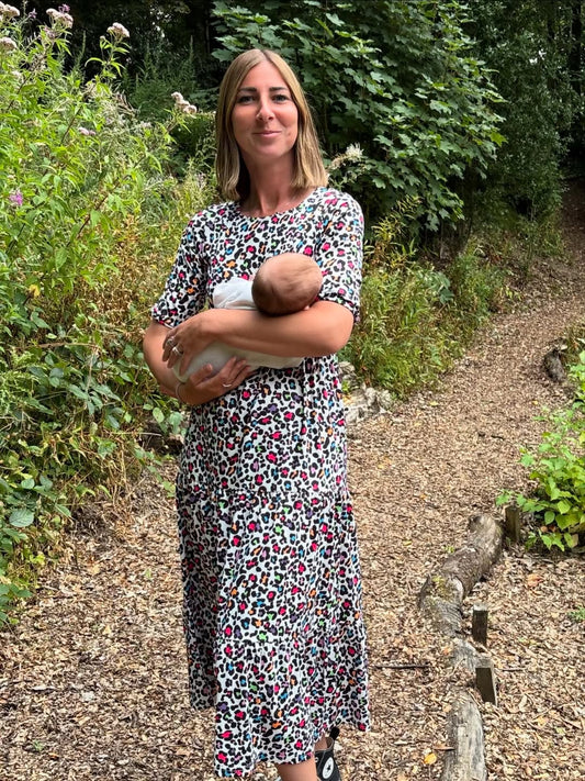 The Midi Breastfeeding Dress – Rainbow Leopard