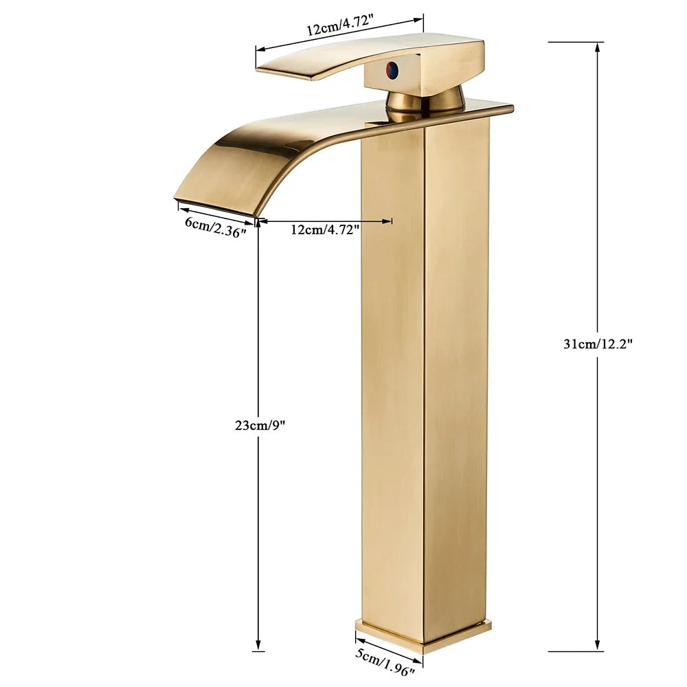 Brushed Gold/Chrome/Black Waterfall Basin Tap Handle Mixer Bathroom Sink Faucet