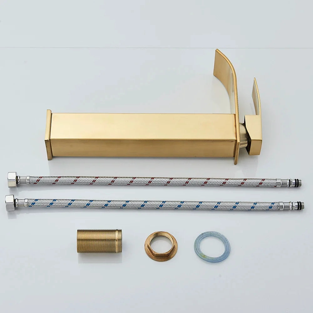 Brushed Gold/Chrome/Black Waterfall Basin Tap Handle Mixer Bathroom Sink Faucet