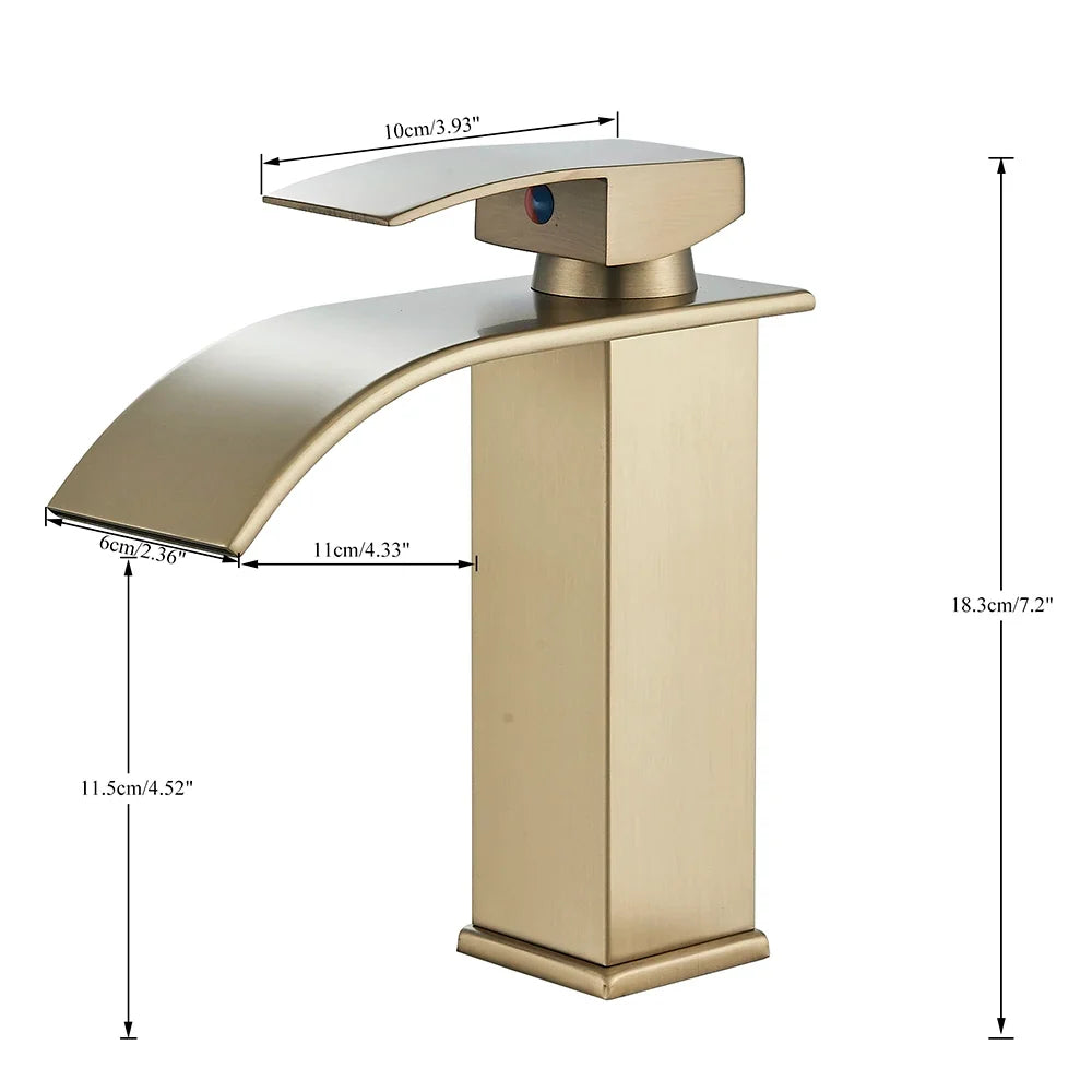 Brushed Gold/Chrome/Black Waterfall Basin Tap Handle Mixer Bathroom Sink Faucet