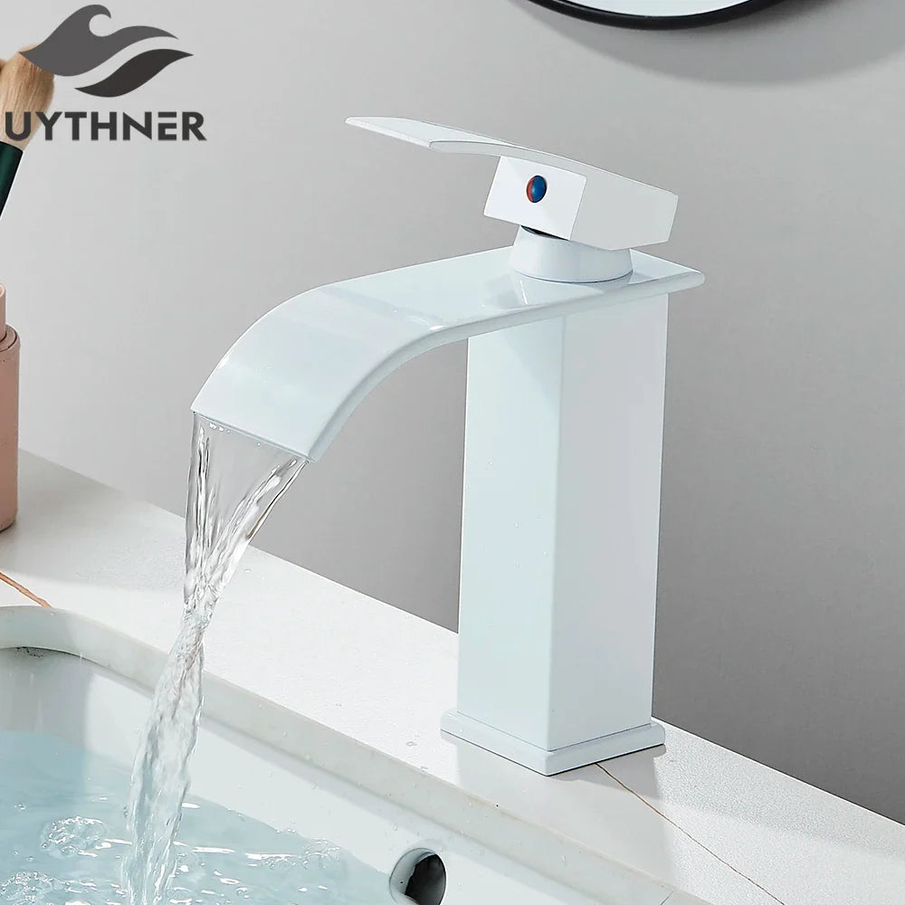 Brushed Gold/Chrome/Black Waterfall Basin Tap Handle Mixer Bathroom Sink Faucet