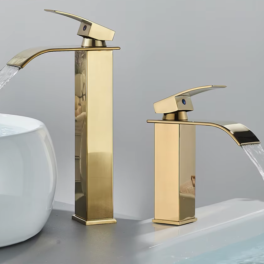 Brushed Gold/Chrome/Black Waterfall Basin Tap Handle Mixer Bathroom Sink Faucet