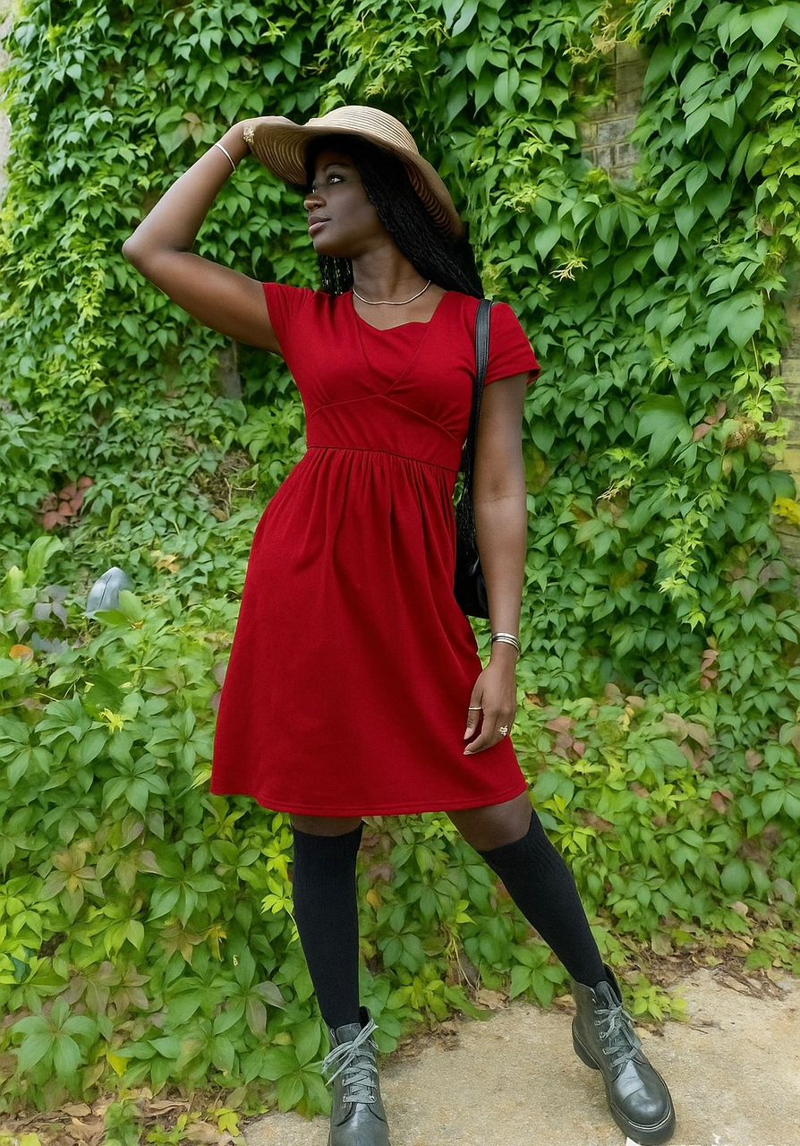 Burgundy Cotton Breastfeeding Dress - Soft Nursing Dress with Hidden Panels