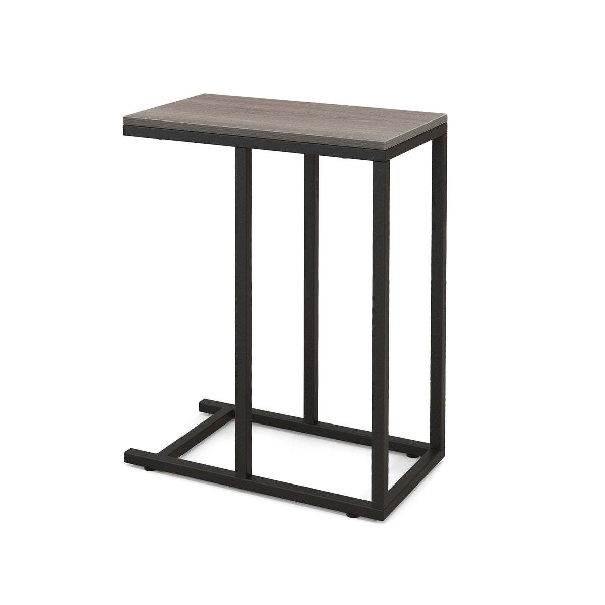 C-Shaped End Table for Couch and Bed with Metal Frame-Black